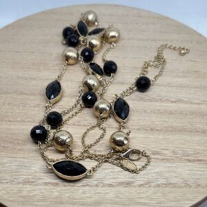 Elegant Black and Gold Long Pendant Necklace - Women Jewelry